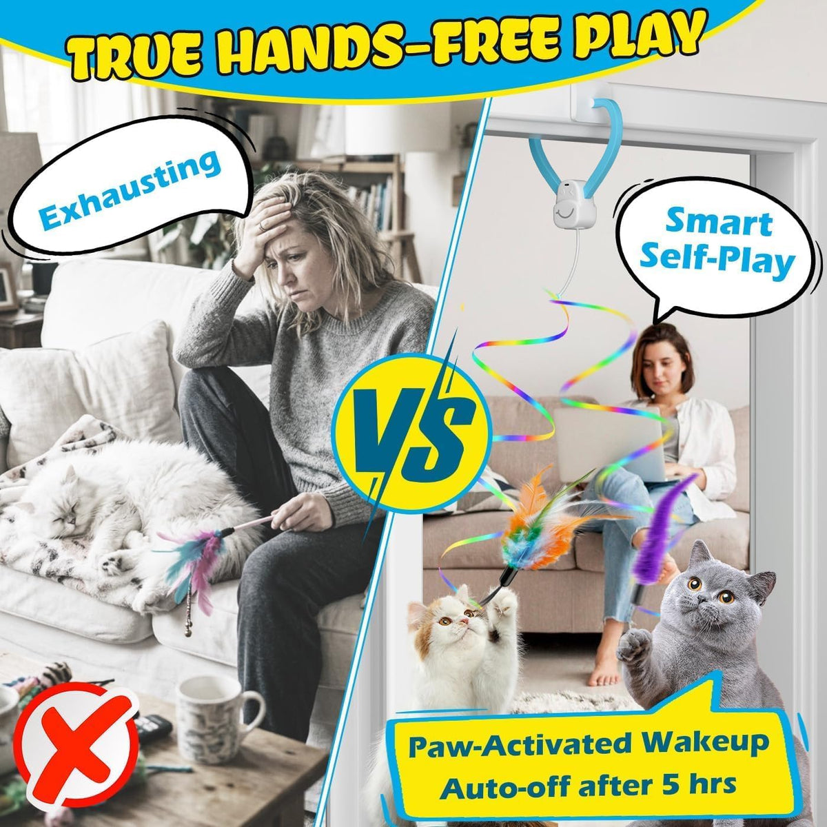 Interactive Automatic Cat Toy, 360° Rotating Feather Wand