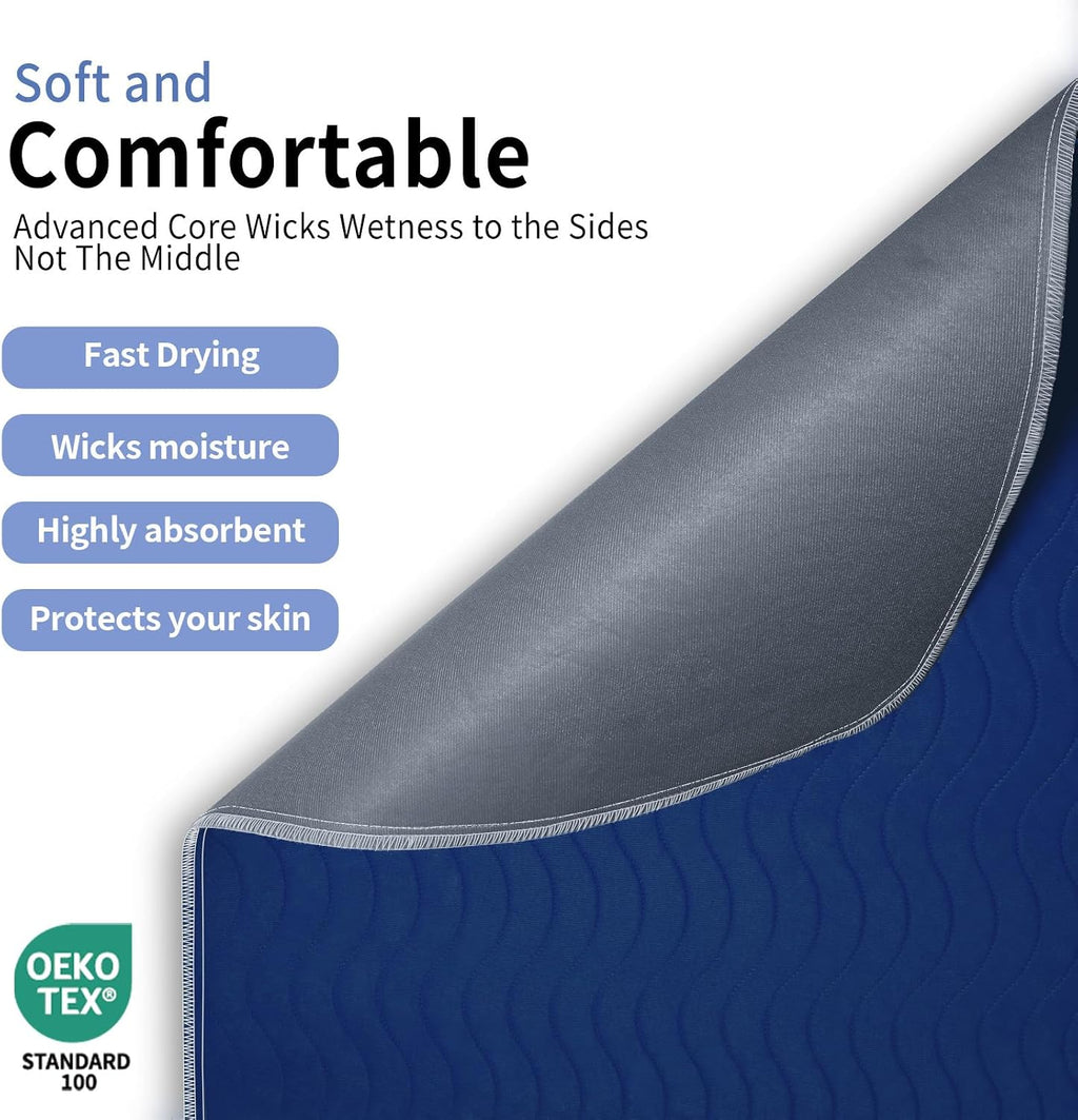 Accompagner Incontinence Bed Pads Washable Waterproof, Ultra-Absorbent Reusable Underpads for Diaper Changing, Nursing, Bedridden, Adults, Seniors, Kids and Dogs (Navy, 36"x36"(Pack of 6))