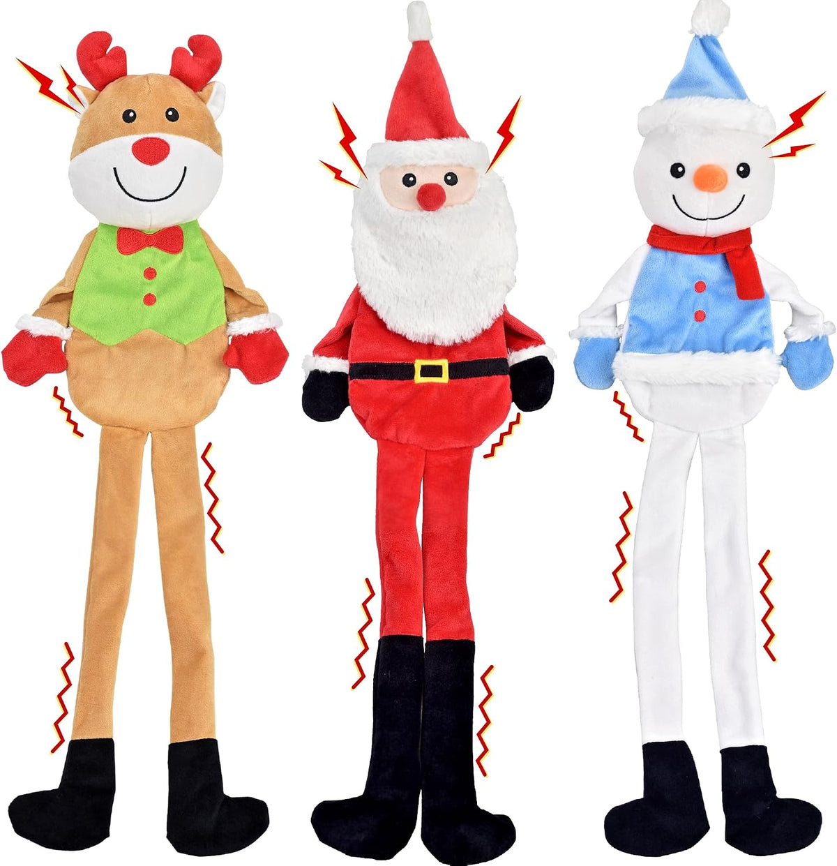 LECHONG 3-Pack Christmas Dog Toys, Tough Dog Squeaky Toys Plush Dog Chew Toys Bundle, Interactive Xmas Dog Toys for Puppy Small Medium Large Dogs