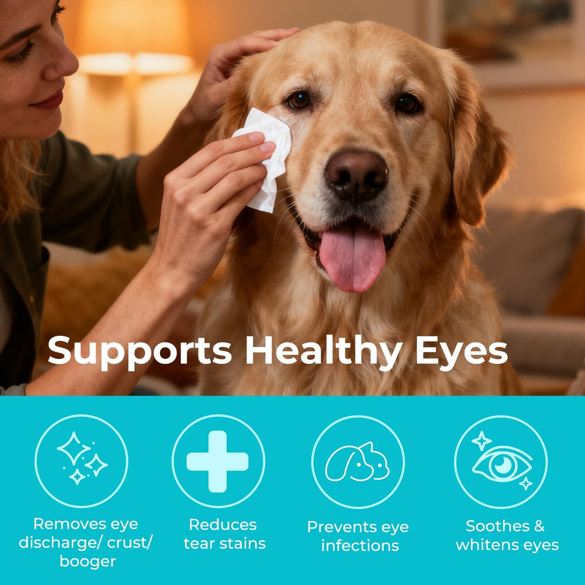 Gentle Pet Eye Wipes, Tear Stain Remover for Cats and Dogs