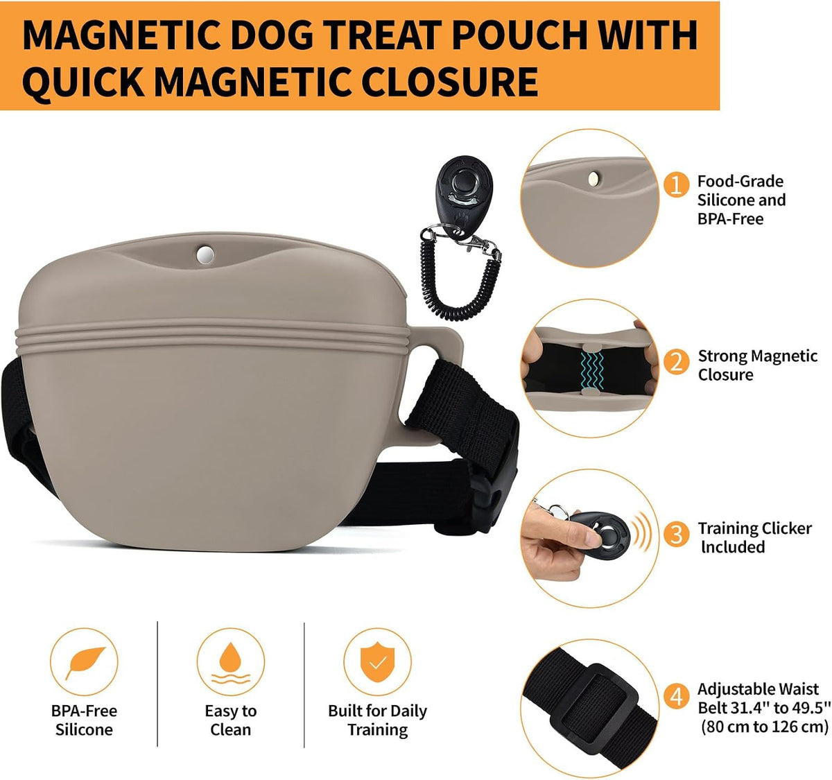 Silicone Dog Treat Pouch with Training Clicker