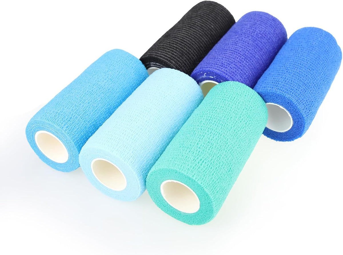 Self Adhesive Bandage Wrap Animal Cohesive Bandage Self Adherent Wrap First Aid Tape for Dogs Cats Horses Birds & Wrist Healing Ankle Sprain (4 Inch Blue Change 6 Rolls)