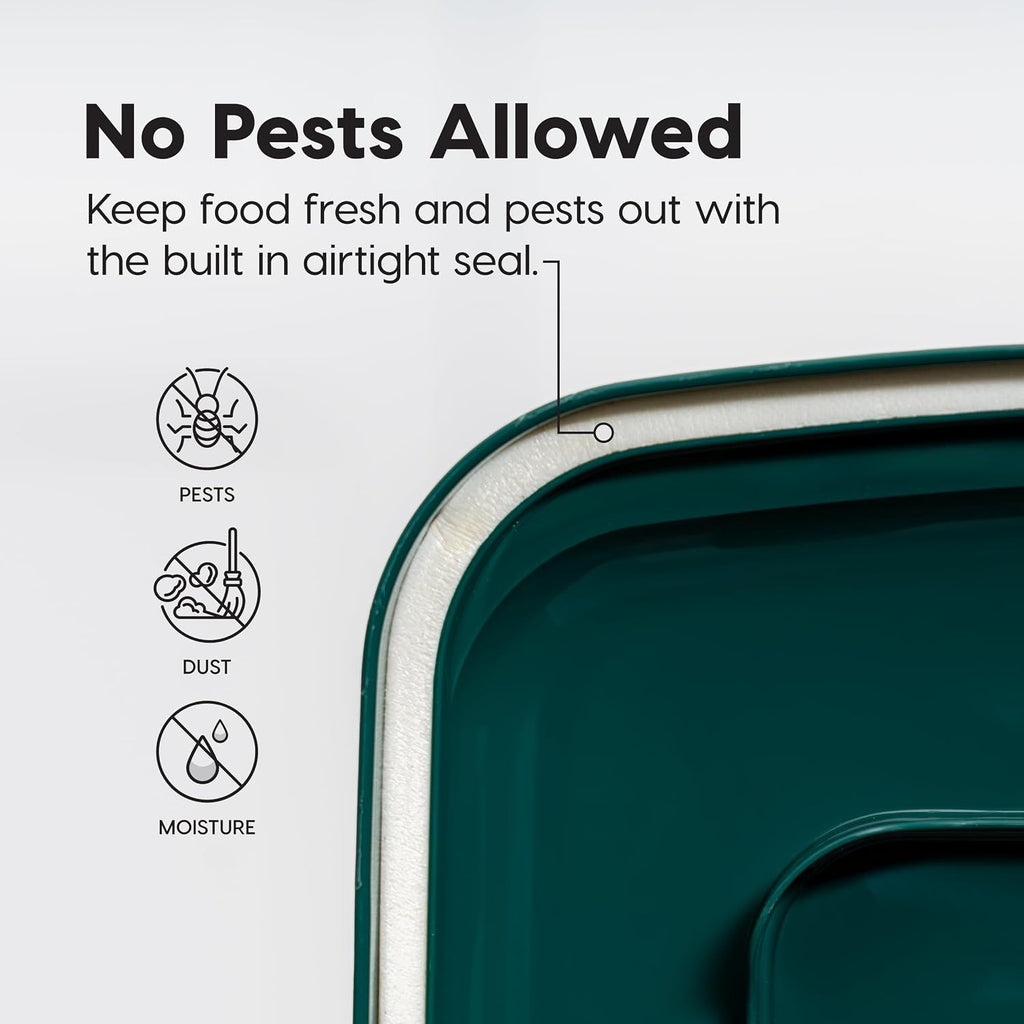 IRIS USA Remington WeatherPro Airtight Dog Food Storage Container, Up to 42 lbs, Attachable Wheels, For Dog Cat Bird and Other Pet Food Storage Bin, Keep Fresh, Translucent Body, Green