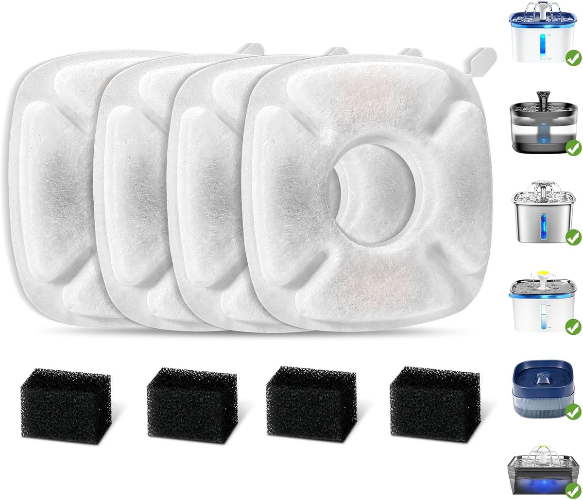 8 Pcs Cat Fountain Replacement Filters for Veken 95Oz/2.8L Automatic Pet Fountain and Stainless Steel Cat Water Fountain Dog Water Dispenser (4 Carbon Filters+4 Sponge Filters)