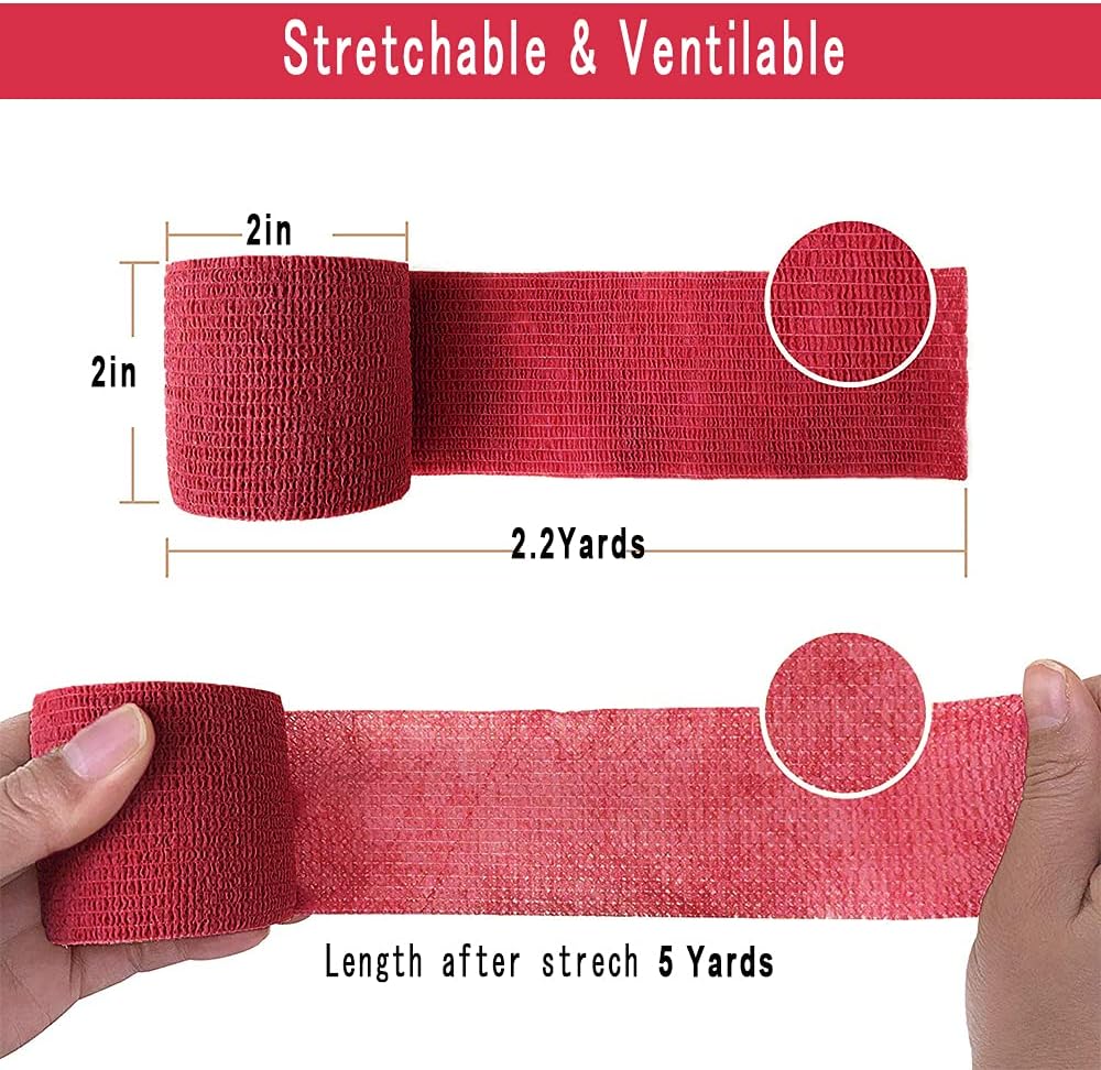 [6 Pack-2" x5Yards] MINGYUE Self Adhesive Bandage Wrap,Athletic Tape,Sports Tape,Wrist and Ankle Wrap Tape,Cohesive Bandage for Vet Tape(Red)