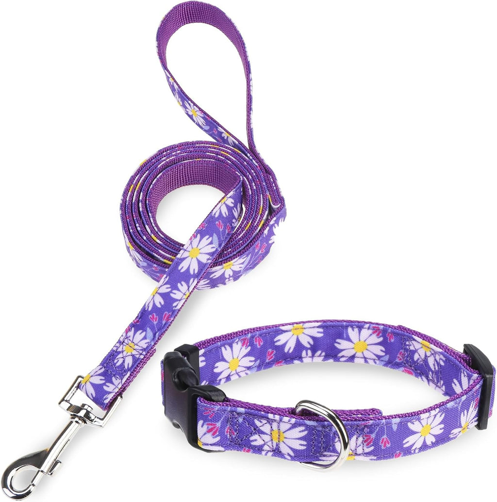 Dog Collar and Leash Set, Adjustable Pet Collars with 5FT Leash