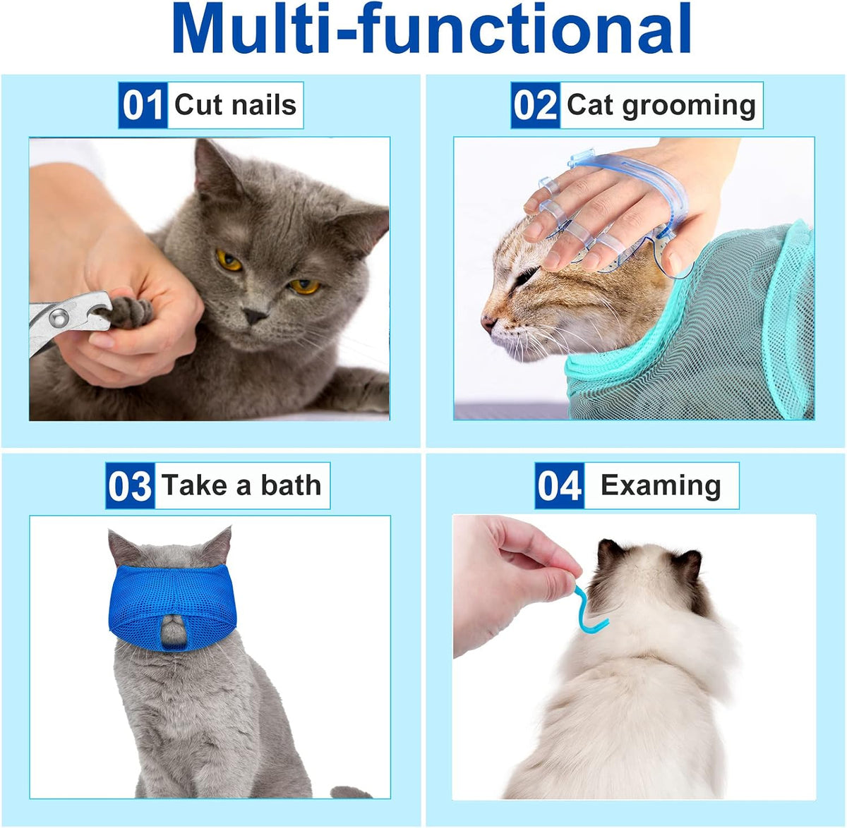 9 Pcs Cat Bathing Bag Set Cat Shower Bag, Blue, Turquoise