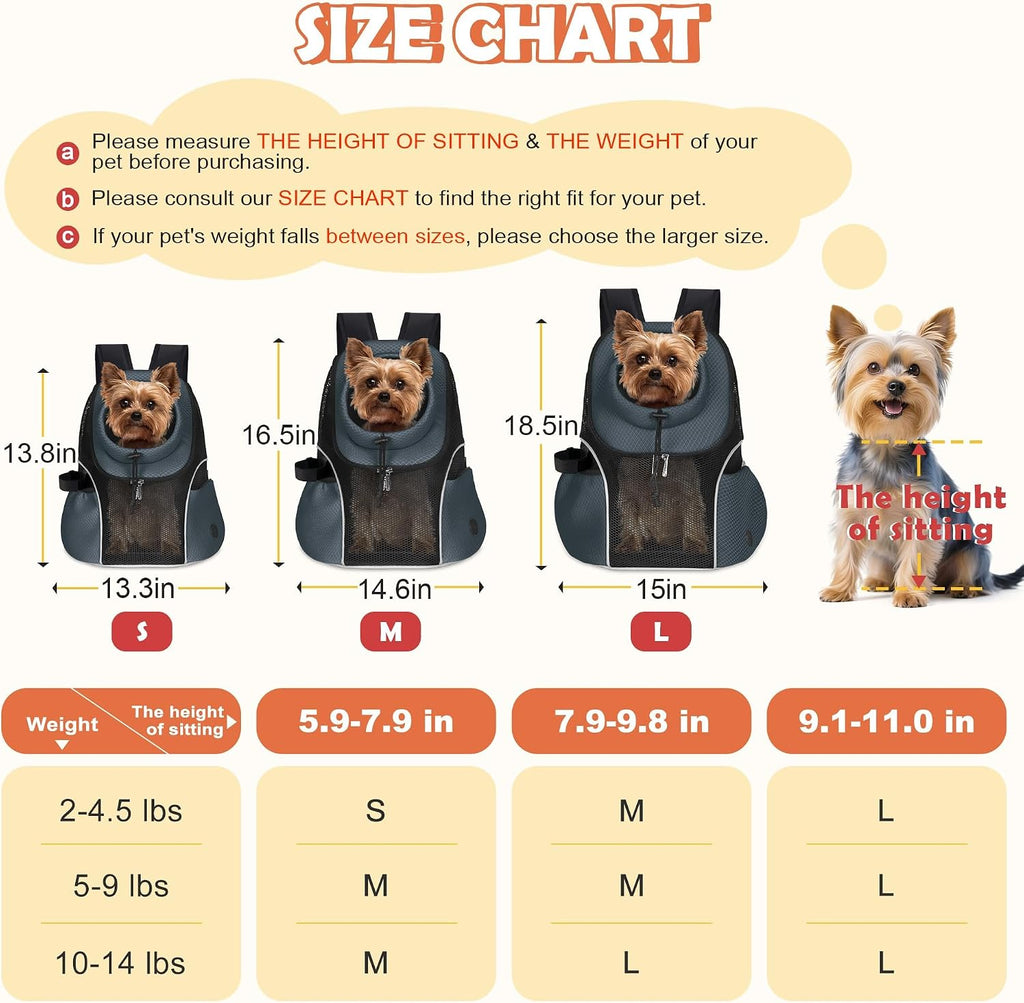 WOYYHO Pet Dog Carrier Backpack, Ventilated Mesh Small Dog Front Backpack