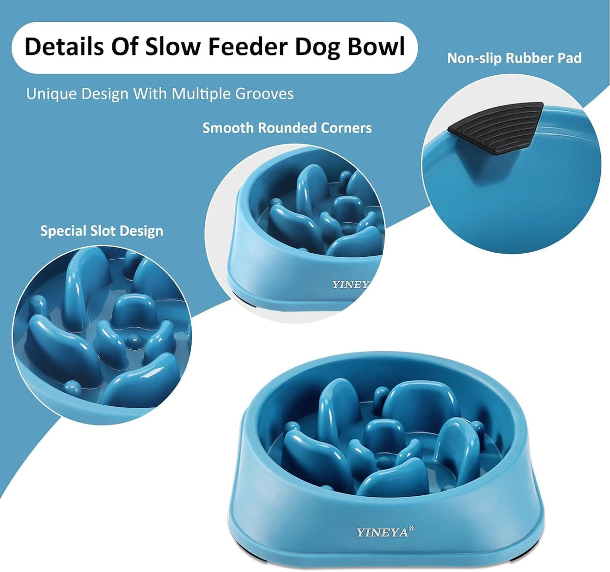 YINEYA Slow Feeder Dog Bowls, Pet Supplies That Slow Down Eating, Pet Food Bowls, Maze Dog Puzzle Feeder for Medium Breed