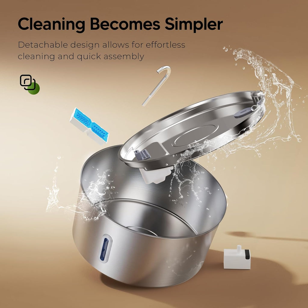 Pektaco Stainless Steel Dog Water Fountain for Large Dogs, 7L, 1 Filter