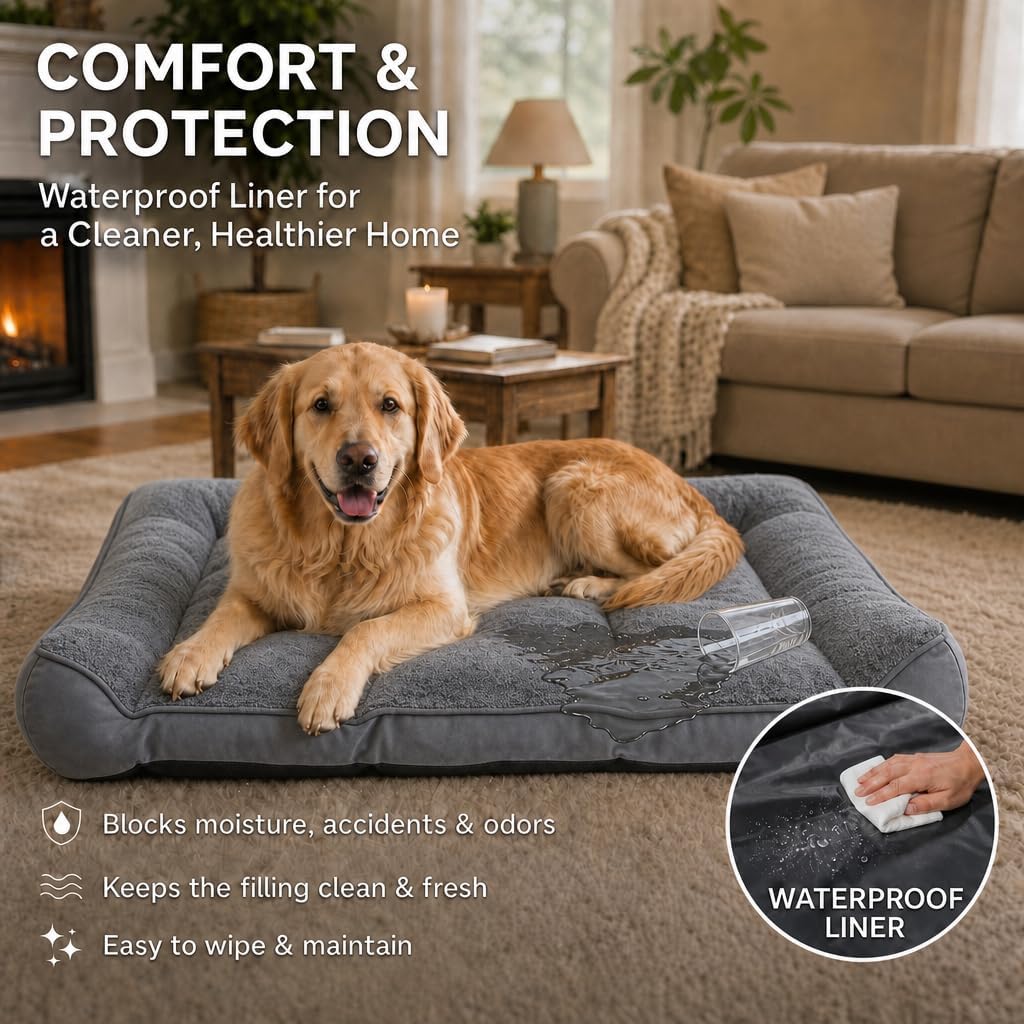 Orthopedic Dog Beds Large Sized Dog, Washable Dog Bed, 48" L, Grey