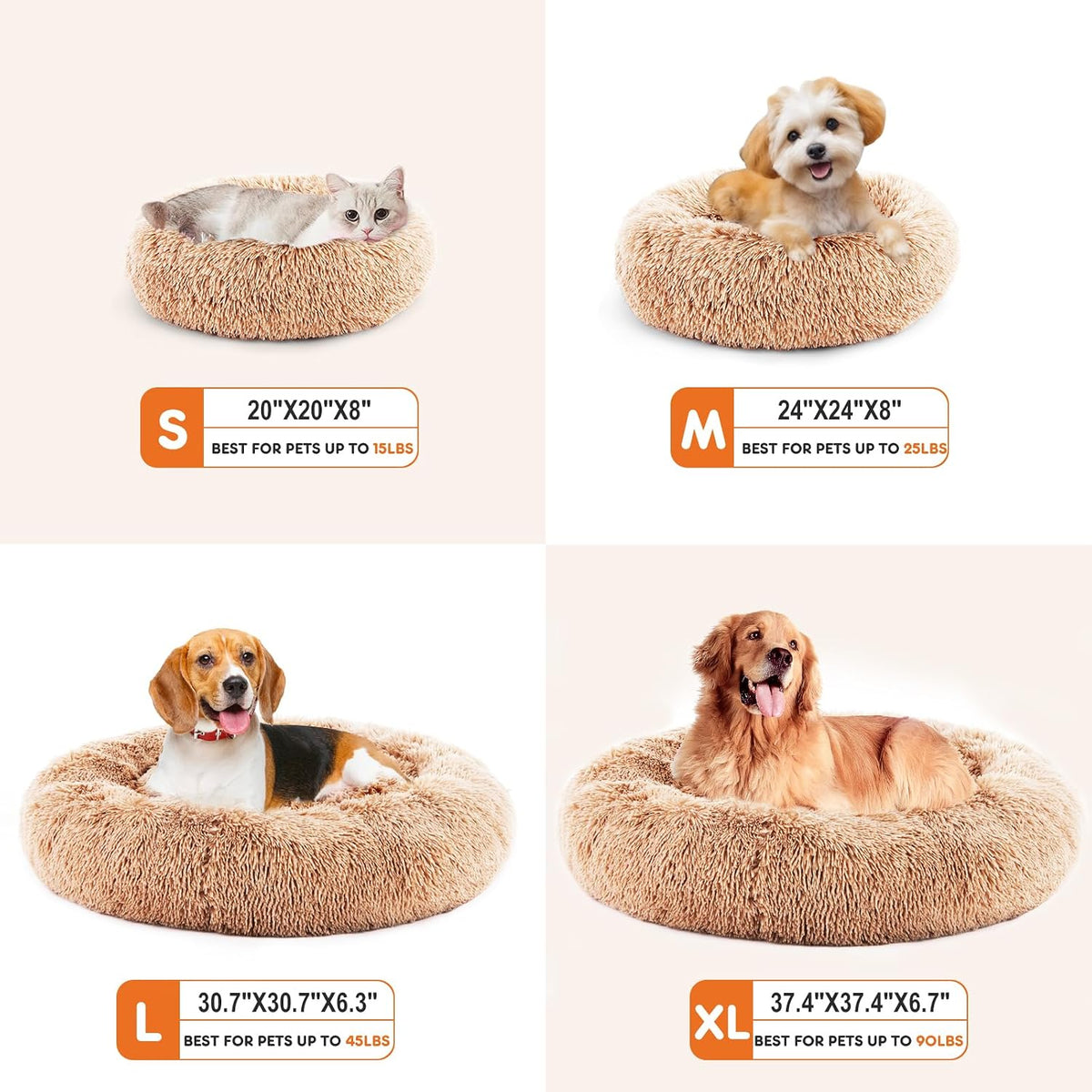 NEWBULIG 37x37 Inch Donut Dog Bed for Indoor Use, Fluffy Large Pet Sofa