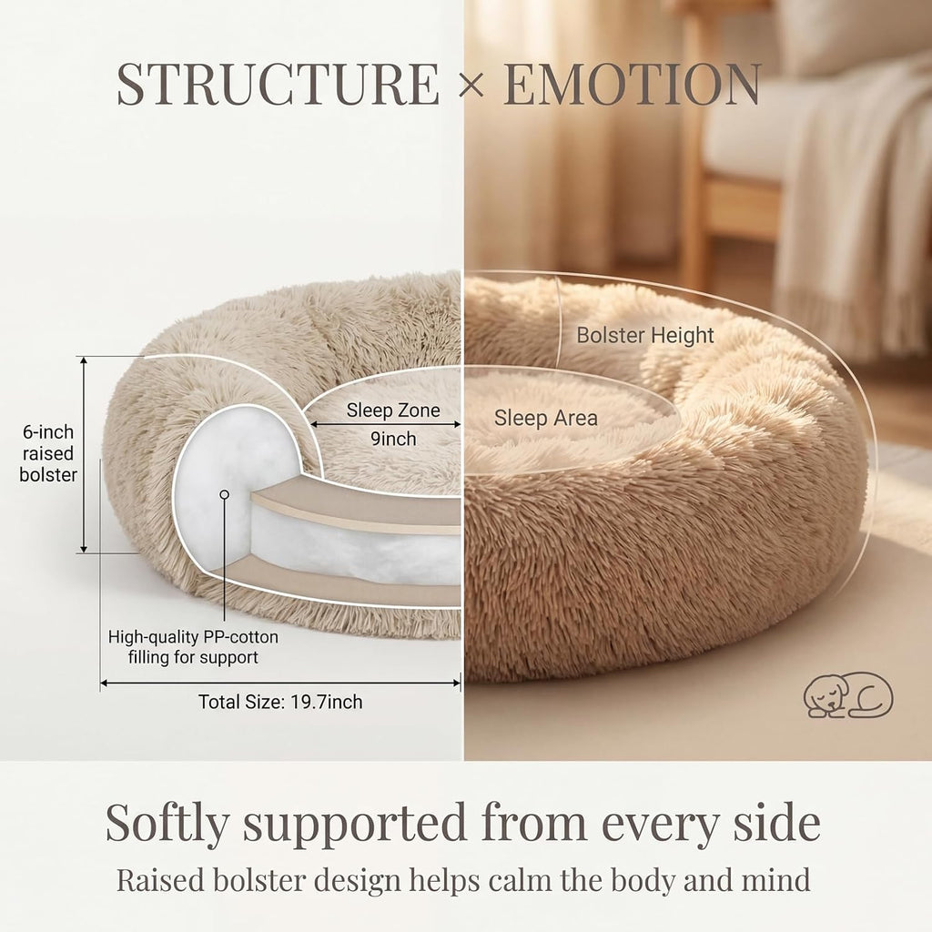 nononfish Round Dog Bed for Small Dogs,Calming Donut Plush Bed
