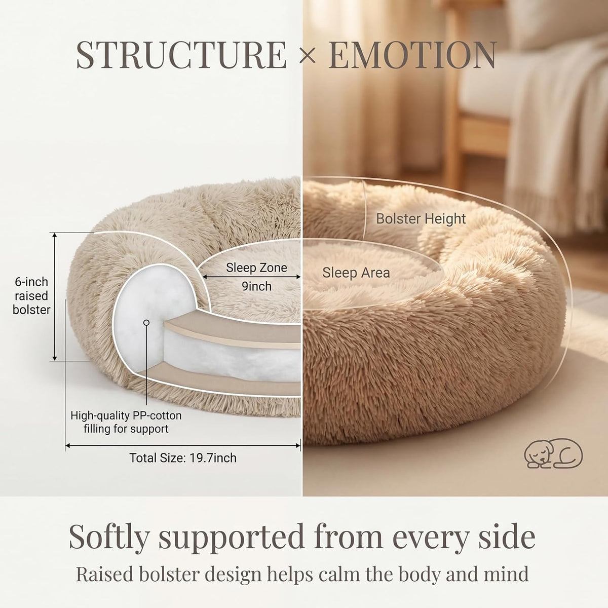 nononfish Round Dog Bed for Small Dogs,Calming Donut Plush Bed
