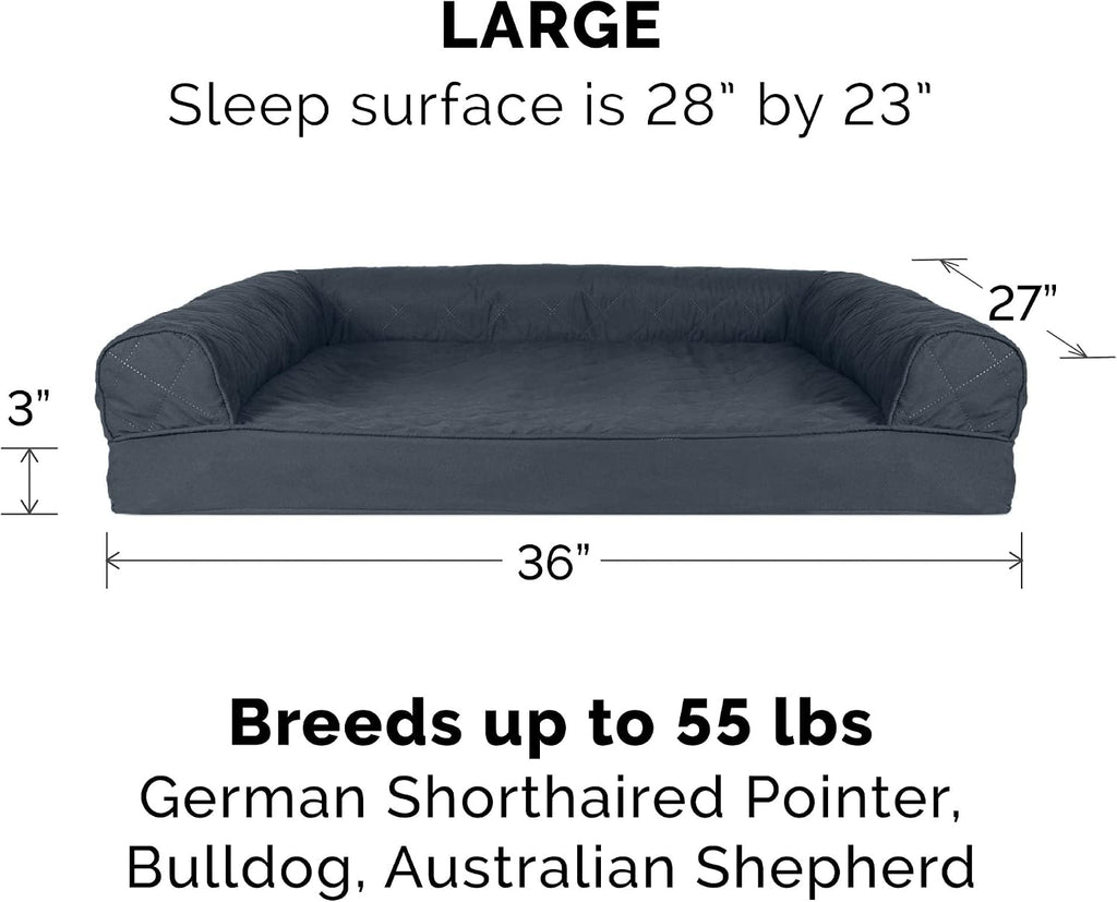 FurHaven Classic Sofa Orthopedic Dog Bed for Large Dogs, with Orthopedic Egg Crate with a Solid Orthopedic Foam Base for Joint Support, Removable Washable Cover, Large, Quilted Sofa, Iron Gray