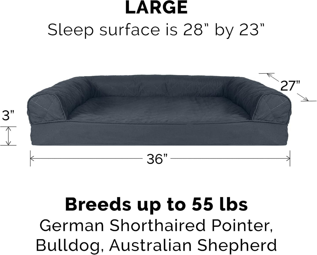 FurHaven Classic Sofa Orthopedic Dog Bed for Large Dogs, with Orthopedic Egg Crate with a Solid Orthopedic Foam Base for Joint Support, Removable Washable Cover, Large, Quilted Sofa, Iron Gray