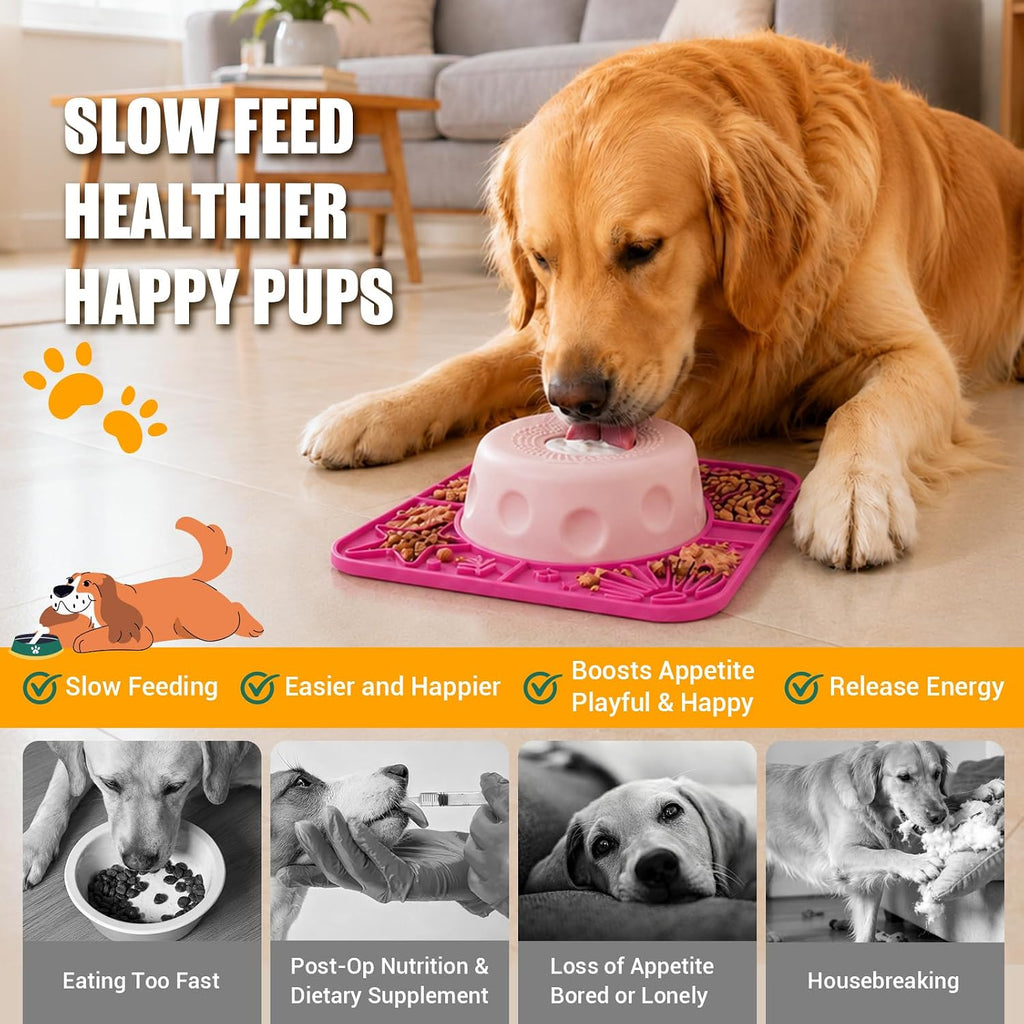 Slow Feeder Dog Bowl with Rolling Ball, 2 in 1 Dog Lick Bowl with Mat