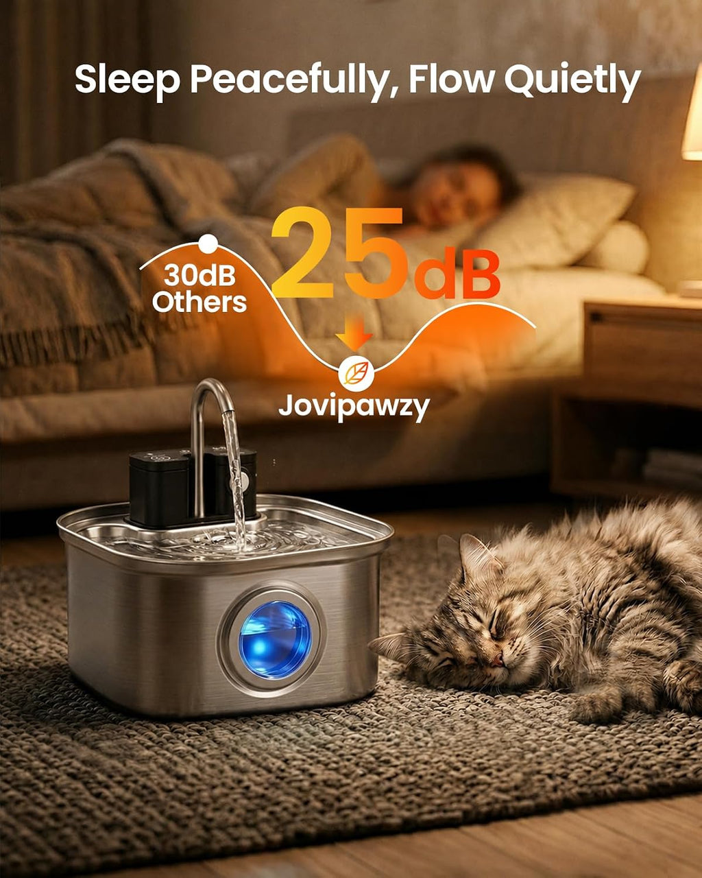 Cordless Cat Water Fountain, 3.2L/108oz Stainless Steel Cat Fountain