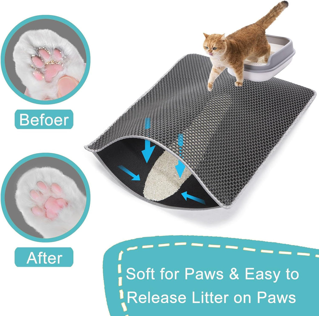 Extra large Cat Litter Mat, XXL 47x36in, Cat Litter Box Mats Extra Large | Double-Layer Honeycomb Litter Trapping Mat, Less Mess, BPA-Free, Waterproof Anti-Slip, Easy clean, Ideal for Multi-Cat(Grey)