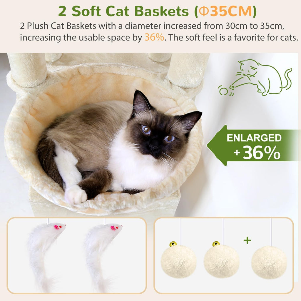 Globlazer S74E Pro Heavy Duty Maine Coon Cat Tree for Large Cats, Beige
