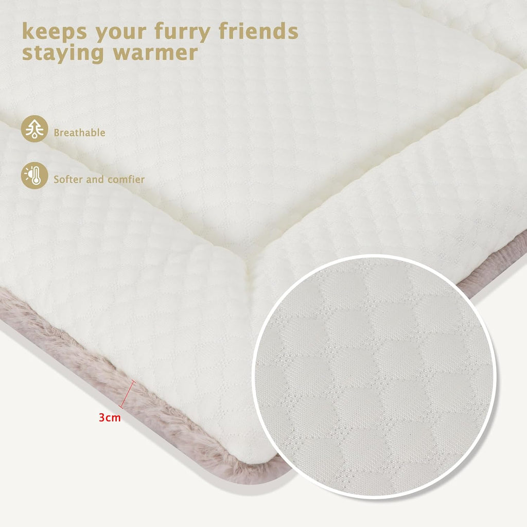 Dog Bed Mat, Crate Pad Reversible,Soft Kennel Washable Crate Mat (Cool and Warm),Pet Sleeping Mattress for Small Medium Dogs XB009 (30''x20'',Beige)