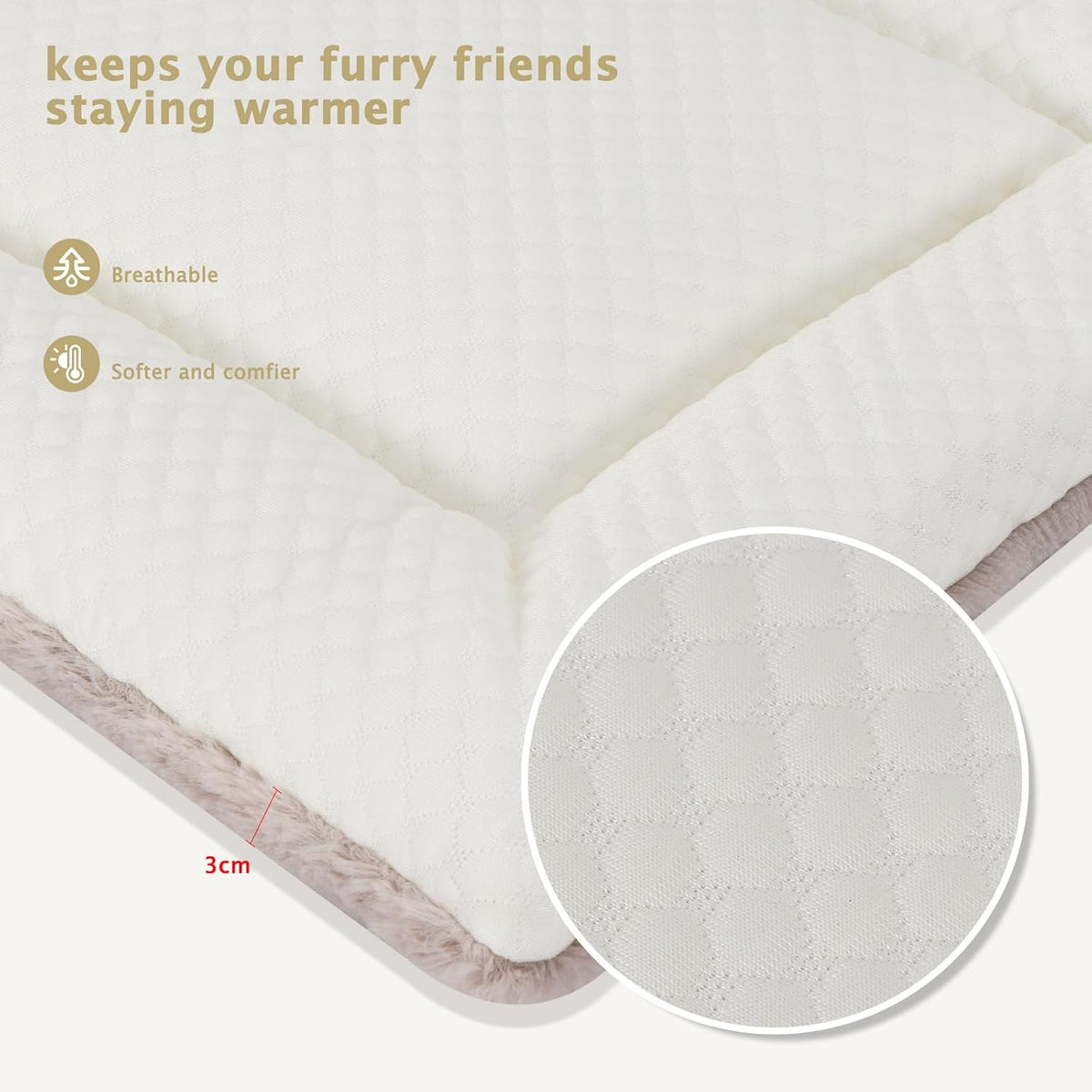 Dog Bed Mat, Crate Pad Reversible,Soft Kennel Washable Crate Mat (Cool and Warm),Pet Sleeping Mattress for Small Medium Dogs XB009 (30''x20'',Beige)