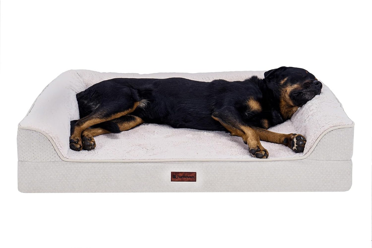 Furhaven Plush & Embossed Velvet Cooling Gel-Top Dreamer Sofa Pet Bed, Clay, Jumbo
