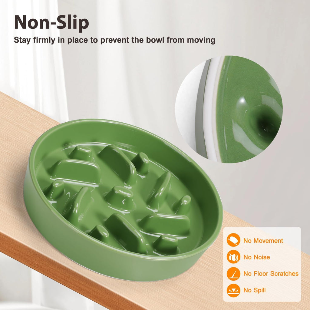 Ceramic Slow Feeder Dog Bowl, 2 Cups Maze Puzzle Dish to Slow Down Eating