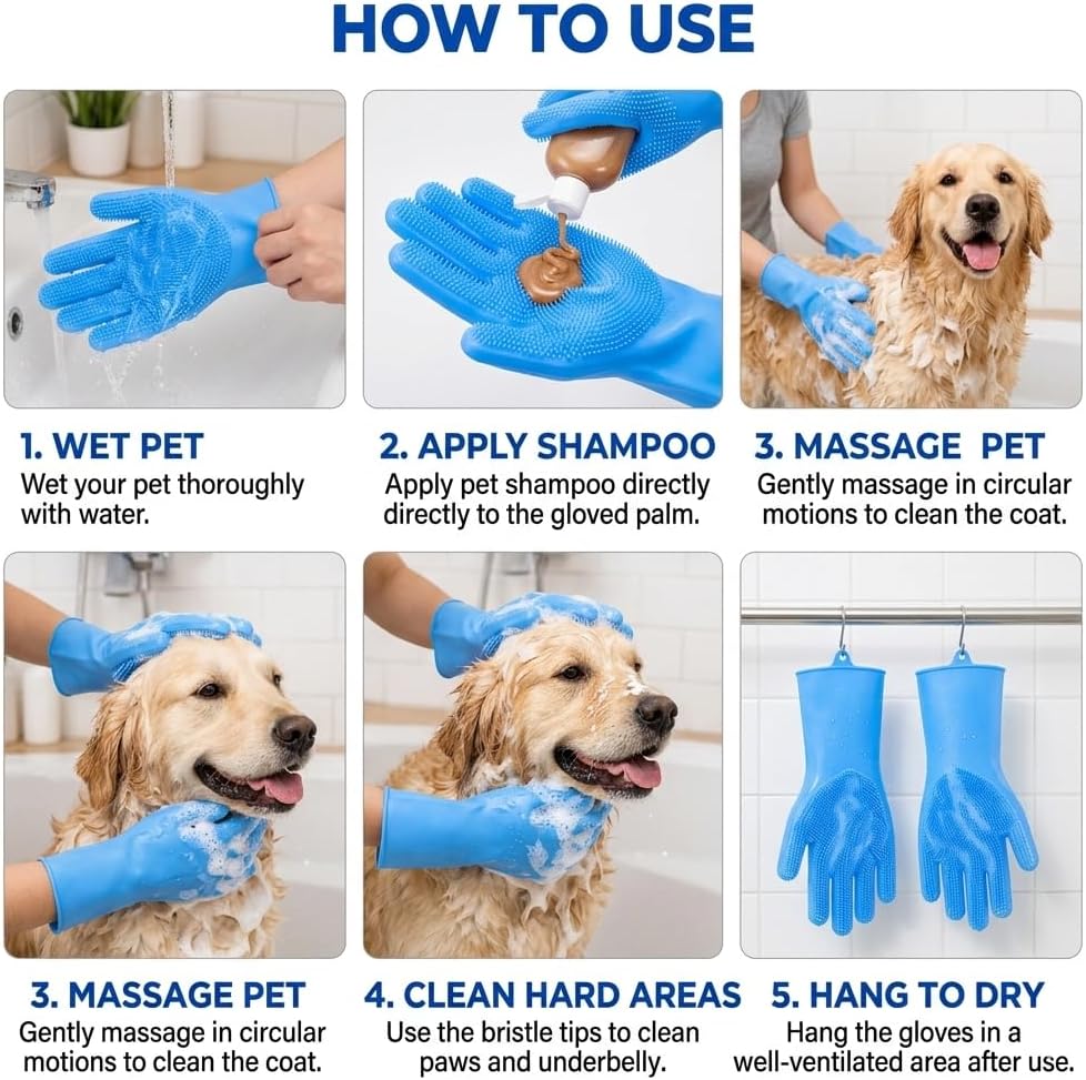Pet Grooming Gloves for Dogs and Cats, Silicone Bathing Mitts