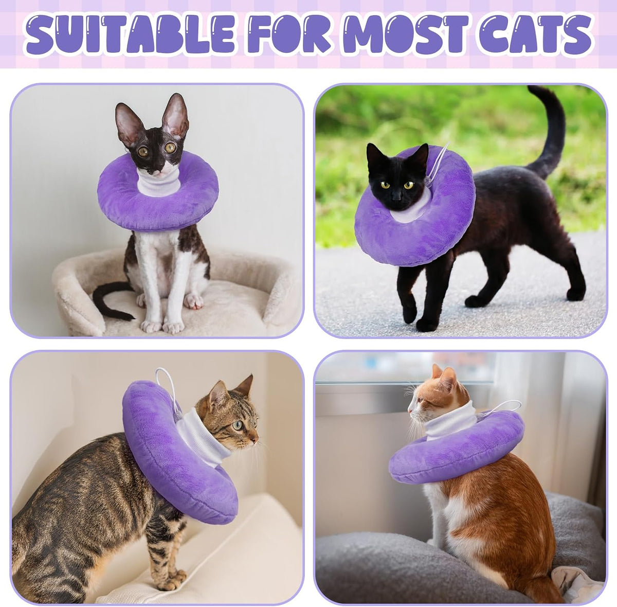 BRKURLEG Cat Recovery Collar, Soft Cat Cones, Purple, M