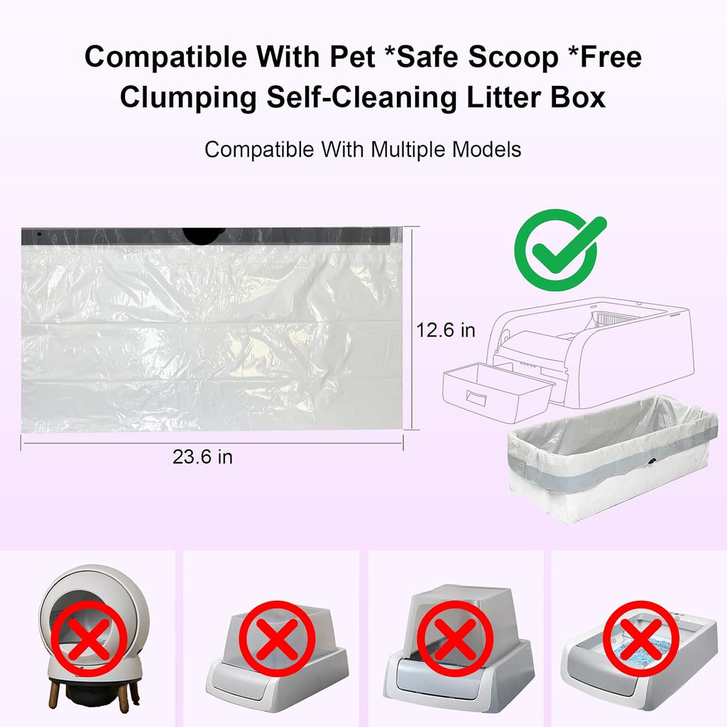 Cat Litter Box Liners for PetSafe Clumping Self-Cleaning Litter Box, Drawstring Litter Box Liner, Replaceable Cat Waste Bag, Easy Cleanup (50 Count)