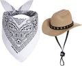 choyaxo Halloween Costumes for Dogs Cat Pet Cowboy Costume Cowboy Hat with Bandana Set for Halloween, Christmas, Holiday, Party, Cosplay (Khaki, Small)