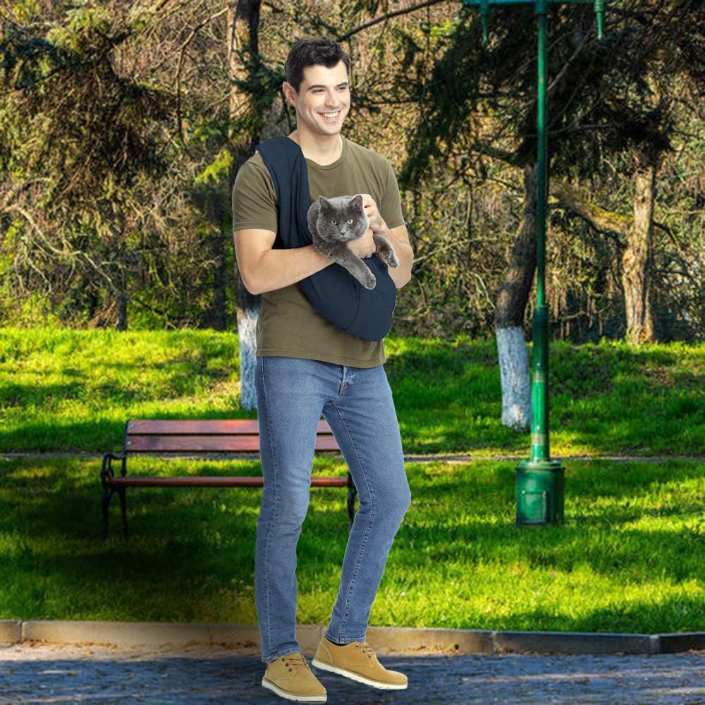 CUBY Dog and Cat Sling Carrier - Hands Free Reversible Small Pet Sling Carrier Bag - Soft Pouch and Tote Design - Suitable for Puppy, Small Dogs Cats Outdoor Travel(Classic Blue)