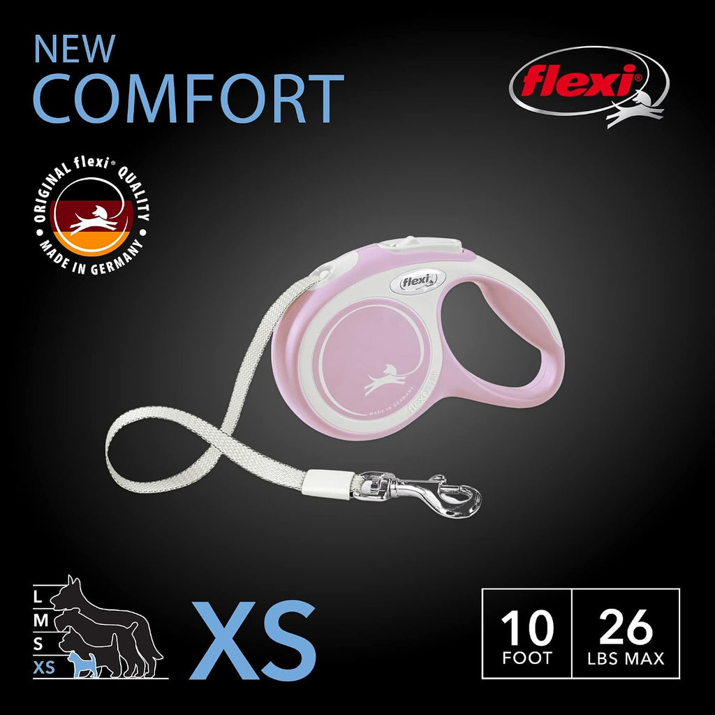 FLEXI® Comfort XS Tape Retractable Dog Leash, 3-Finger Grip, 10 ft - Pink