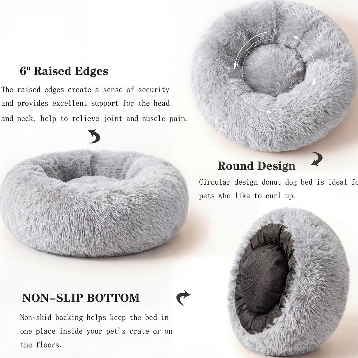 nononfish Comfortable Donut Dog Bed for Small Dogs,Plush Pet Bed