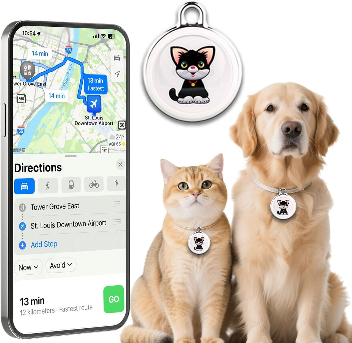 Smart GPS Tracker for Dogs, Mini Cat GPS Tracker, Positioning Smart Alarm Pet Tracker, Waterproof and Drop-Proof, Extra Long Battery Life of 365 Day, No Subscription