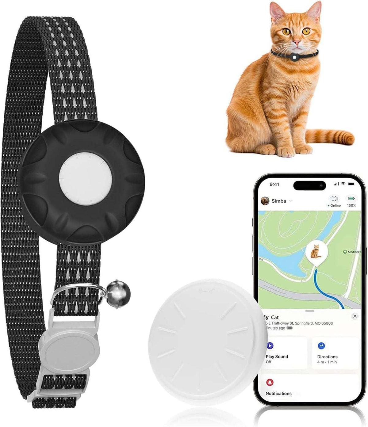 GPS Tracker for Cats, Mini Cat Tracker, Pet Tracker, No Monthly Fee, Compatible with Apple Find My(iOS Only), Anti-Lost, Finder Tag for Cars, Pets, Kids, Items, Black