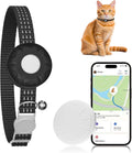 Cat GPS Tracker, Smart Cat Tracker Compatible with Apple Find My App (Only iOS), No Monthly Fee, Waterproof (White Tracker, Black Cat Collar)