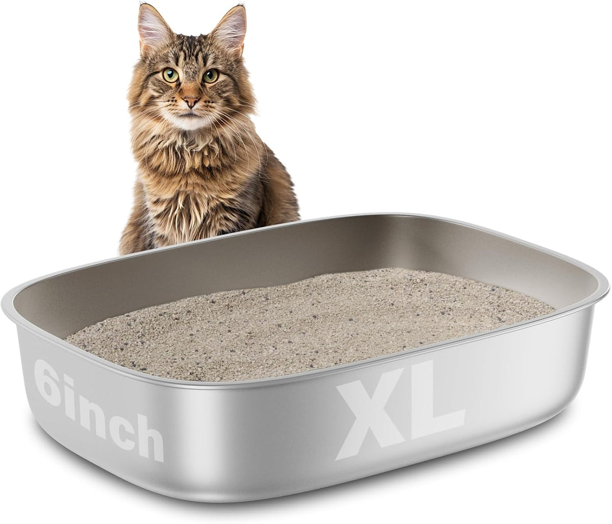Stainless Steel Litter Box,Oval Metal Litter Box XL | 22.8“x16.5"x6", Extra Large Steel Cat Litter Box for Big Cats, Non Stick Surface, Easy to Clean