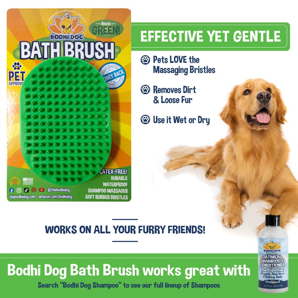 Bodhi Dog Shampoo Brush - Pet Grooming & Bath Supplies for Dogs and Cats - Bath Brush for Long & Short Hair - Premium Scrubber for Shower, Showerhead, Sprayer & Bathing (One Pack, Green)