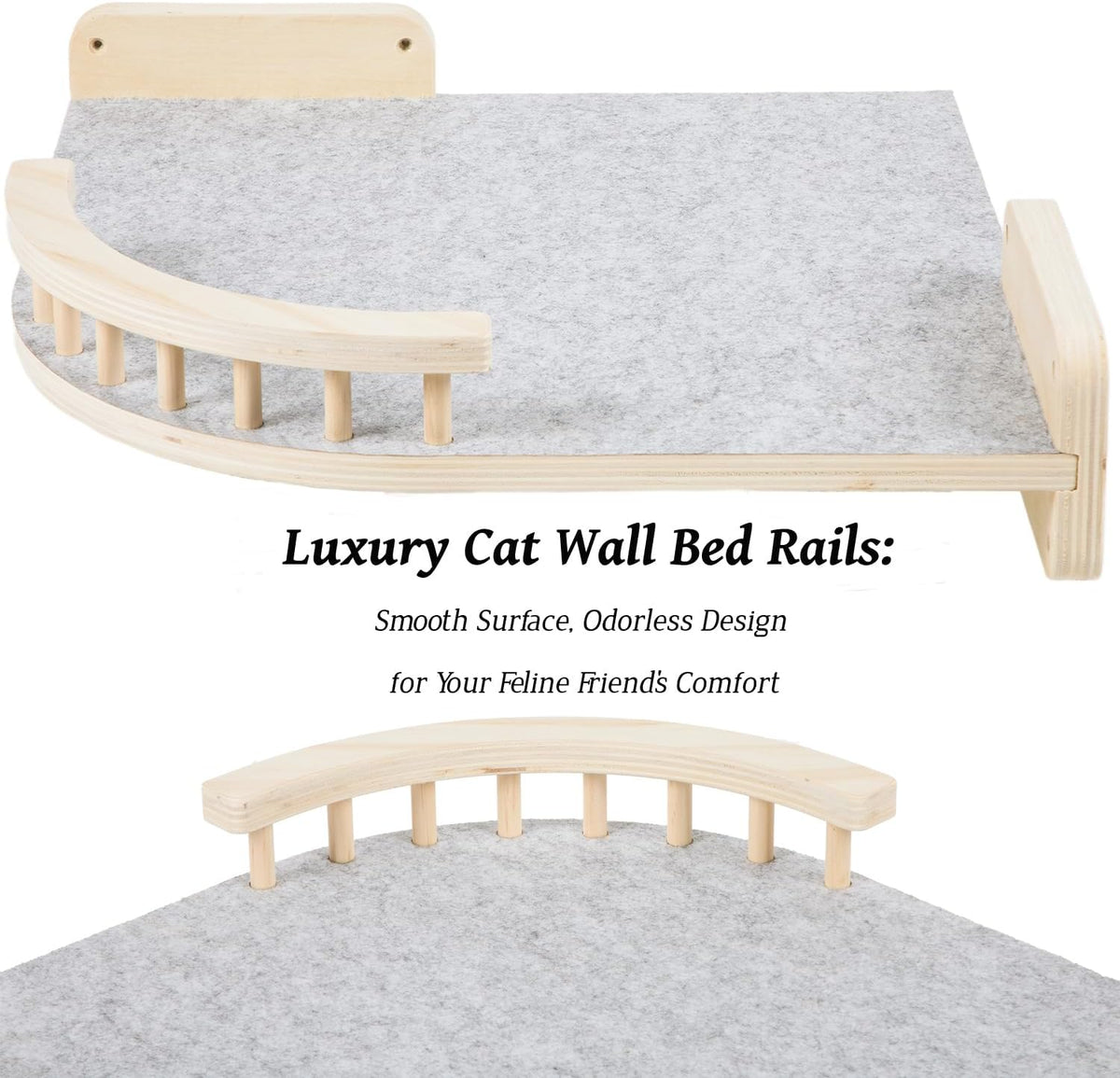 Large Cat Shelves with 3 Steps, Wall Mounted Cat Climbing Shelf with Plush Covered Bed, for Indoor Cats (Wood)