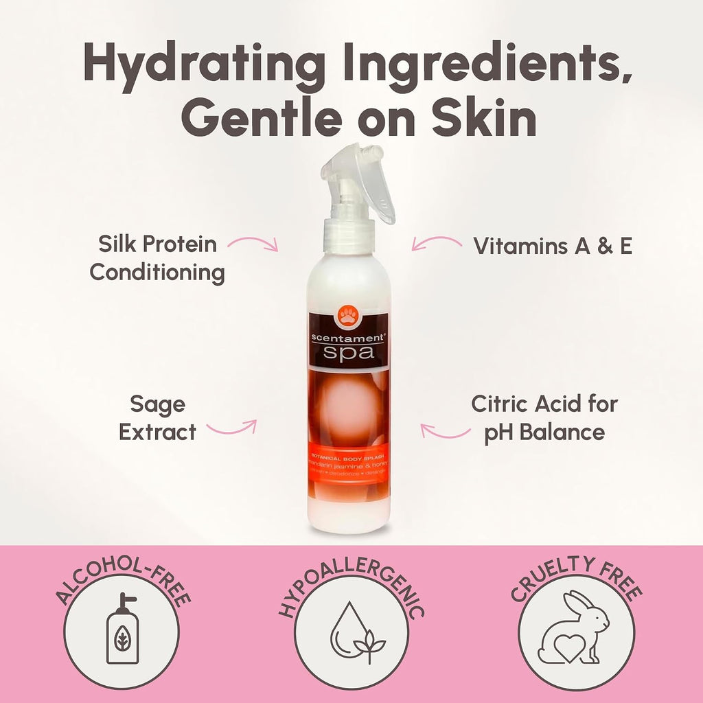 Best Shot Scentament Spa Botanical Body Splash, Detangler Spray, Body Spray for Pets, Cat and Dog Cologne Spray, Mandarin Jasmine Honey, 8 Oz.