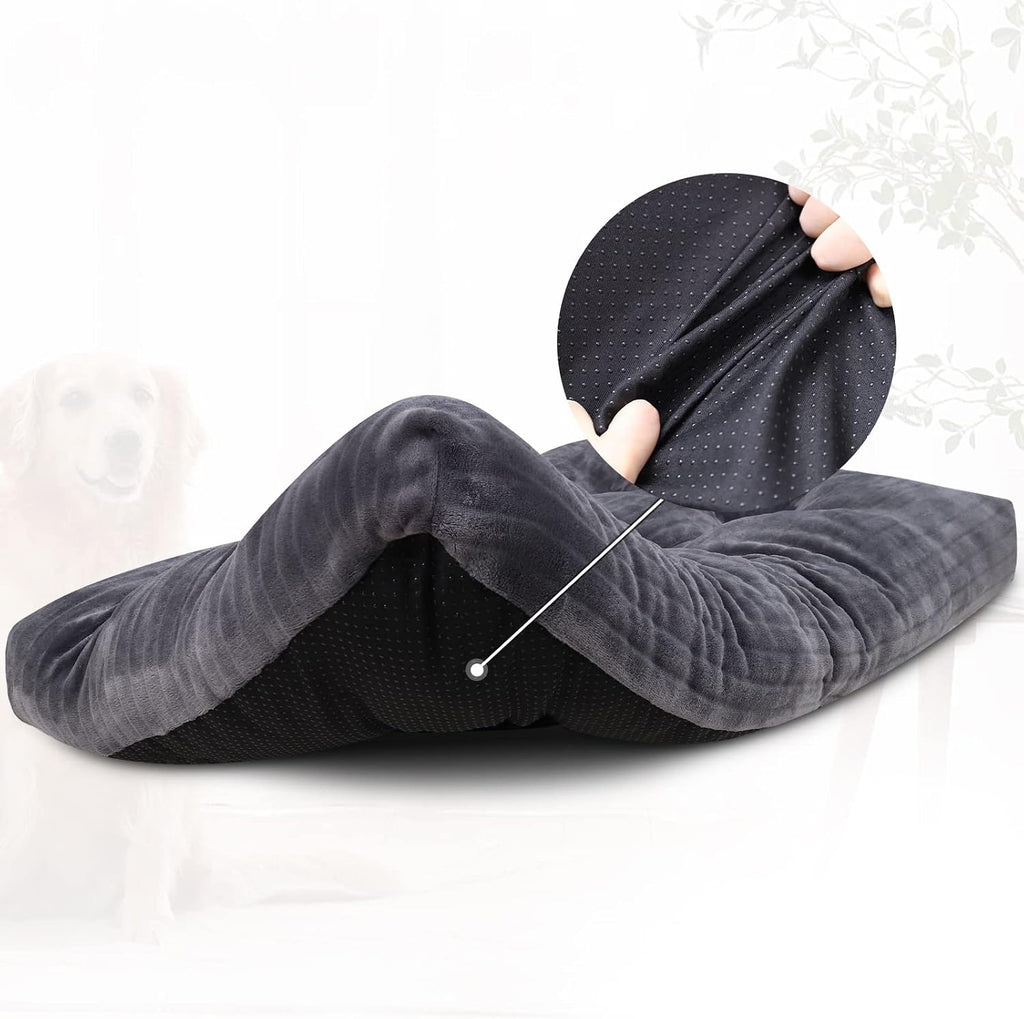 Dog Crate Bed Washable Dog Beds for Large Dogs Deluxe Thick Flannel Fluffy Comfy Kennel Pad Anti-Slip & Anti-Scratch Pet Sleeping Mat, 35 x 23 Inch, Gray (Pack of 2)