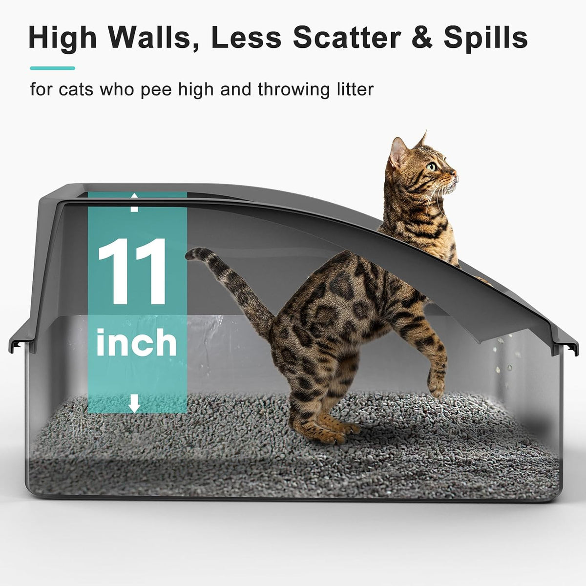 AIPERRO Stainless Steel Litter Box | XL Metal Cat Litter Boxs with Lid | Enclosed High Sided for Big Cats | Anti-Urine Leakage | Non-Stick & Easy to Clean with Litter Mat & Metal Scoop (Dark Gray)