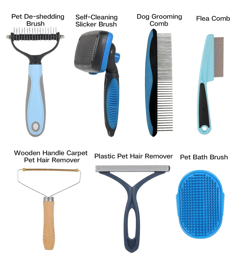 7‑in‑1 Pet Deshedding Tool, Dog Grooming Brush Set, Dog Brush Combo
