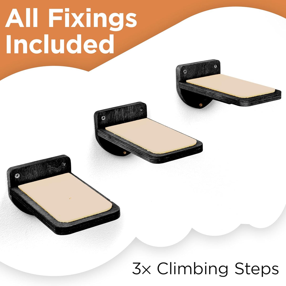 INICIO Cat Wall Steps, Set of 3, Black