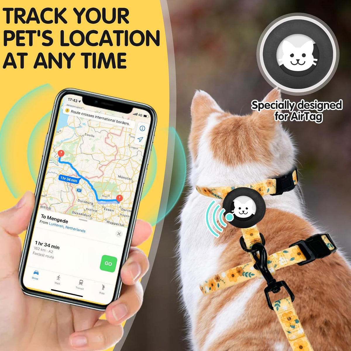 BINGPET Cat Harness with Airtag Holder, Escape Proof for Walking Outdoor