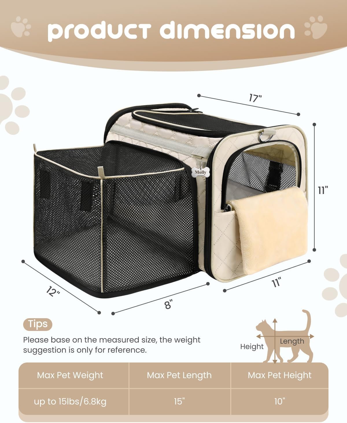 MIDOG Soft Cat Carrier Airline Approved, Expandable for Cats Up to 15lbs