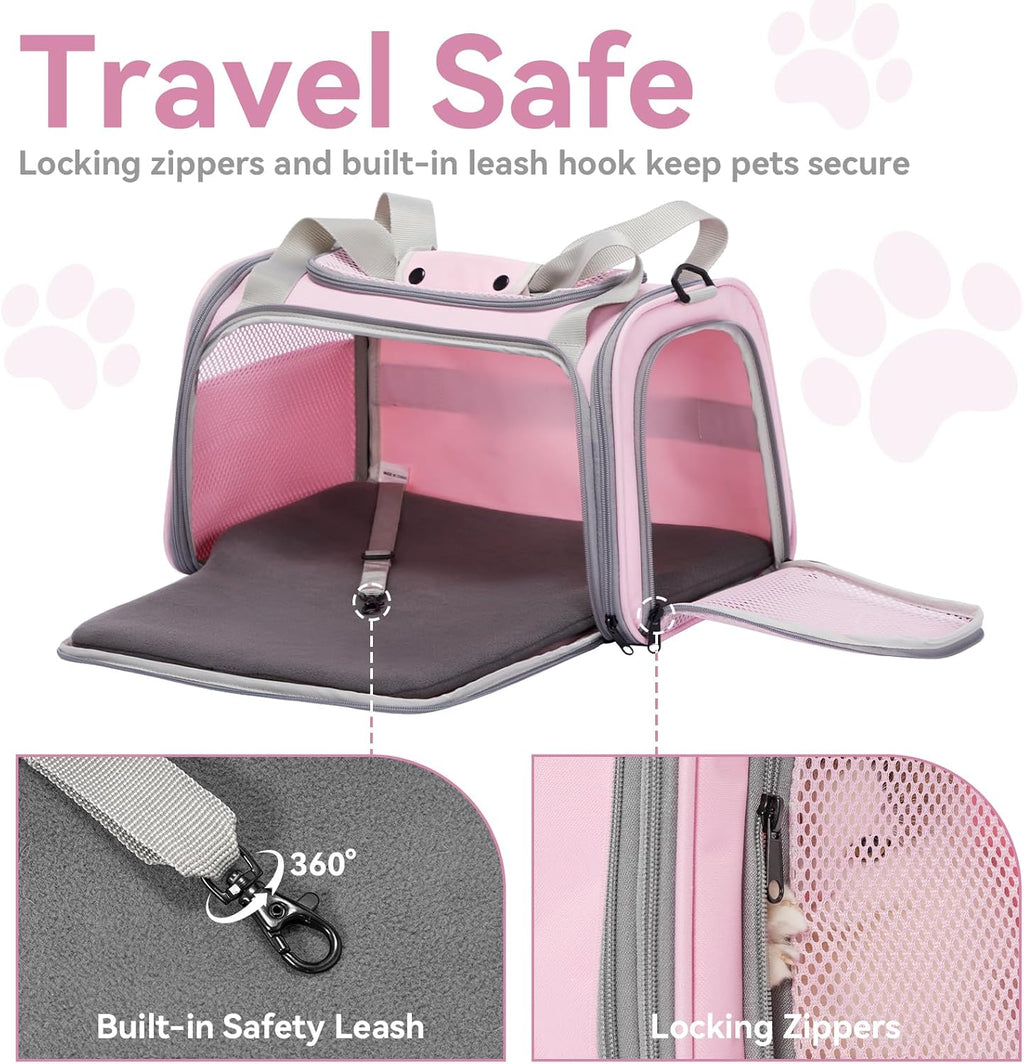 Petsfit Cat Carrier Airline Approved, 17.5×10.5×10.5 in, Pink