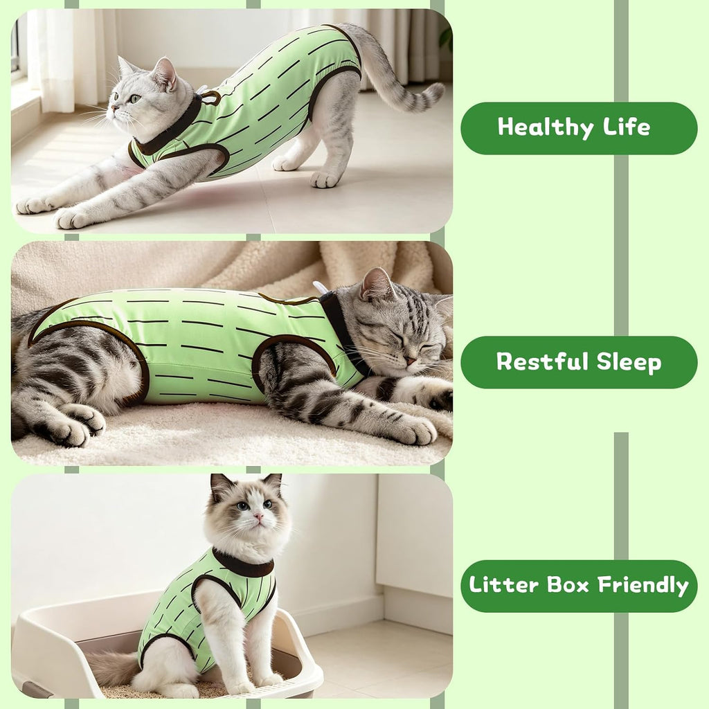 Cat Spay Recovery Suit Female, Cat Onesie for Abdominal Wounds, Green, M